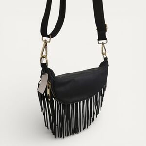 NWT Faux Leather Black Crossbody Bag with Fringe